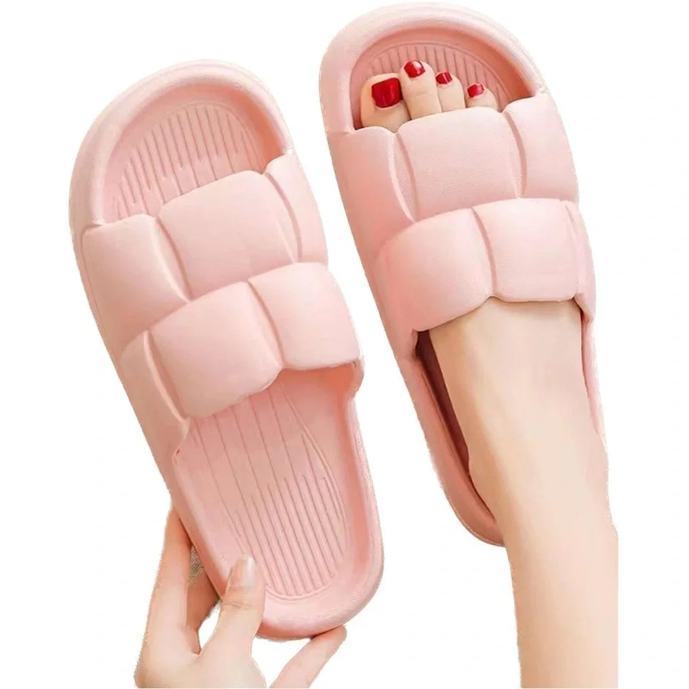 Pink Pillow Textured Single Band Slides Pool Shower Platform Shoes - Picture 1 of 5